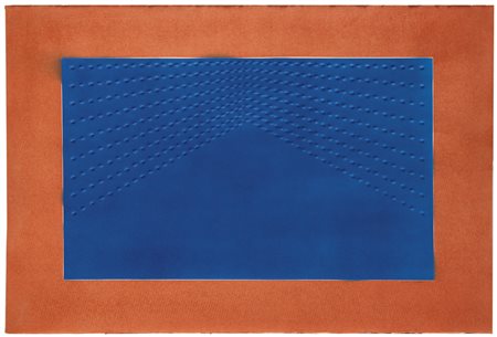 Enrico Castellani N. 1930 SUPERFICIE BLU firmato acrilico su carta...