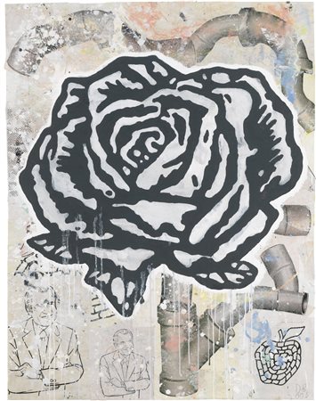 Donald Baechler N. 1956 BLACK ROSE siglato D.B. e datato 2006, firmato,...