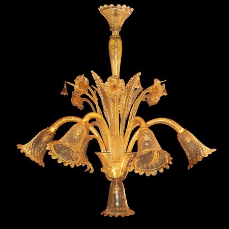 Lampadario in vetro di Murano pagliesco a 7 luci