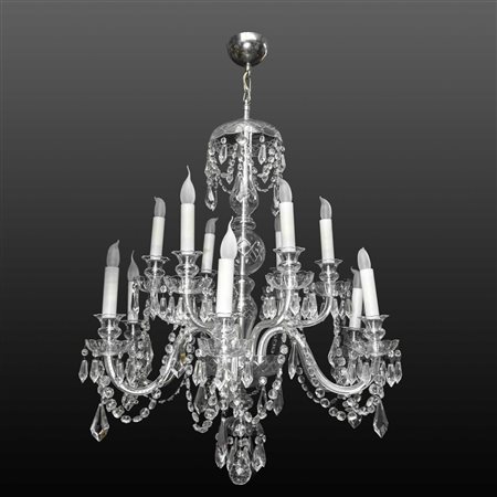 Lampadario in vetro di Boemia con brindoli