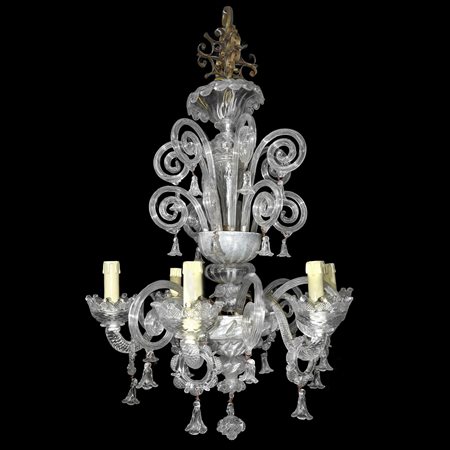 Lampadario a 6 luci IN VETRO DI MURANO CAREZZONICO BIANCO A 6 luci 