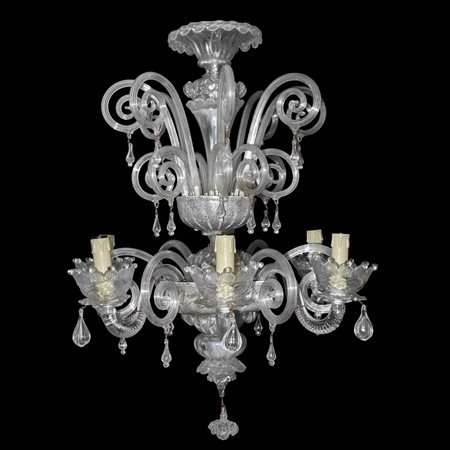 LAMPADARIO A 6 LUCI IN VETRO DI MURANO CAREZZONICO BIANCO A 6 LUC