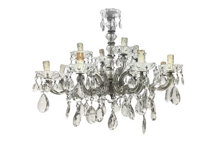 Lampadario a sospensione dodici luci in vetro di Boemia, 1930s - 1940s