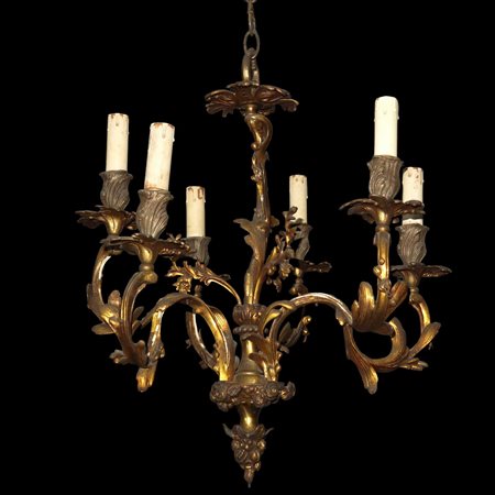 Lampadario a 6 luci, struttura in ottone dorato., Late 19th century.