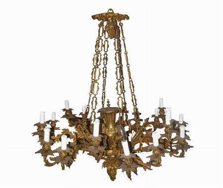 Lampadario in ottone dorato a 18 luci, 19th century