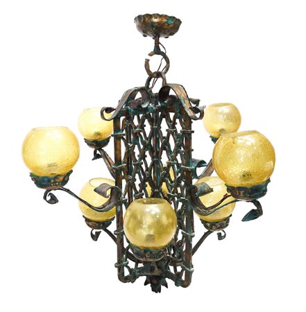 Lampadario in ferro battuto, Early 20th century