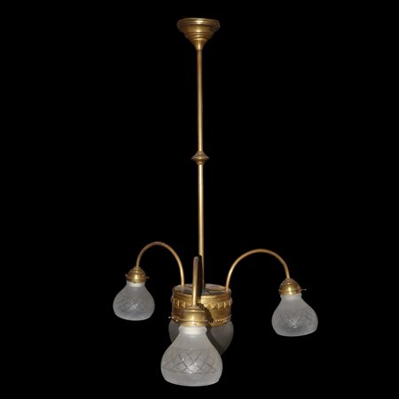 Lampadario a 4 luci, vetri intagliati , 20th century