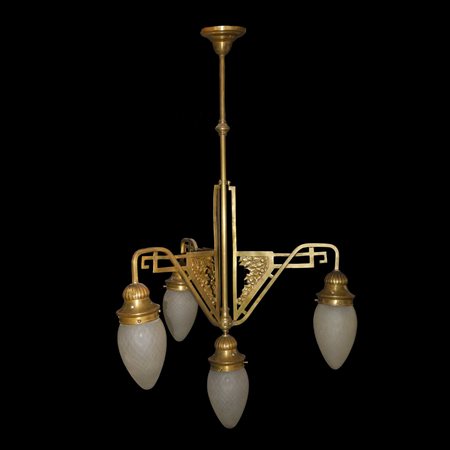 Lampadario a 4 luci, vetri a pigna, Deco