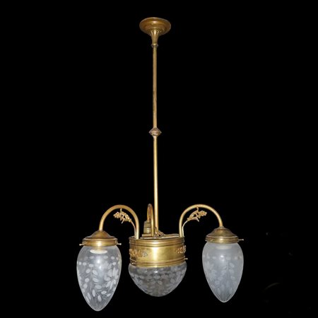 Lampadario a 4 luci, vetri a pigna