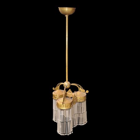 Lampadario a 3 luci con canule di vetro, Liberty