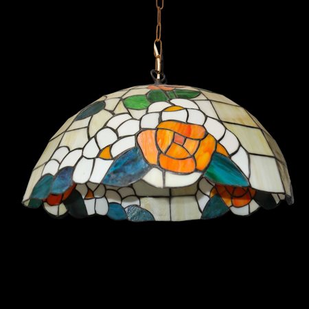 Lampadario con vetri piombati e con decori floreali, 20th century
