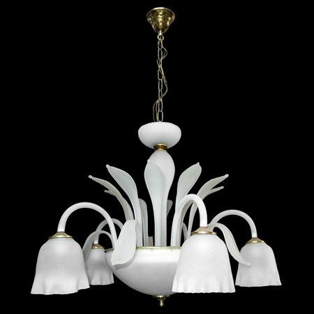 Lampadario in vetro di murano bianco satinato a 5 luci