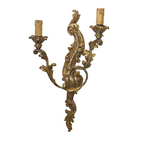 Applique a due luci in legno dorato, 19th century