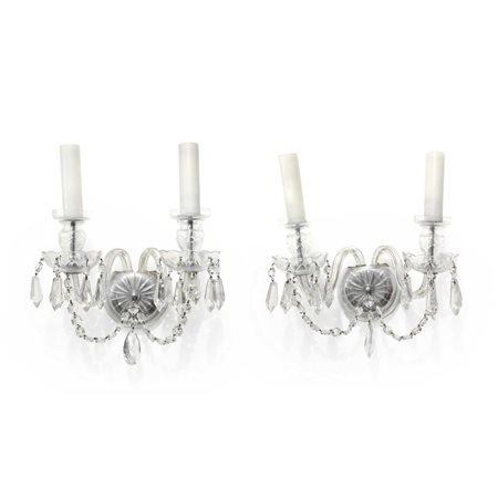 Coppia di appliques a due luci in vetro di Boemia