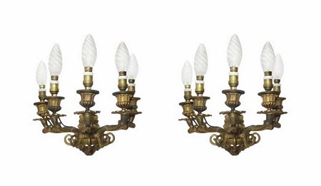 Coppia di applique in ottone dorato, Late 18th century