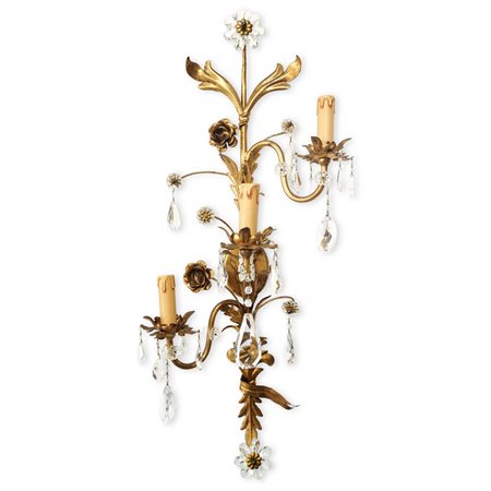 Banci Firenze - Applique a tre luci in metallo dorato e fiori in vetro  