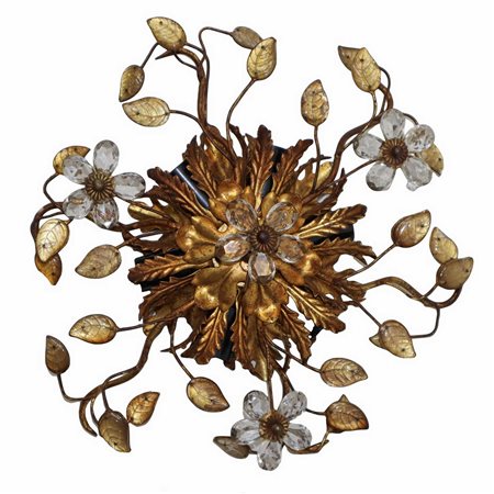 Plafoniera a 6 luci in metallo dorato con cristalli molati