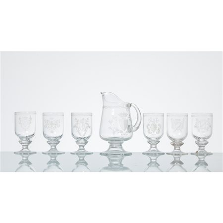 MAESTRI MURANES, Sei bicchieri ed una caraffa in vetro