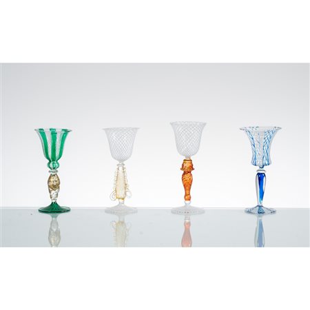 MAESTRI MURANESI, Collezione di quattro bicchieri in vetro