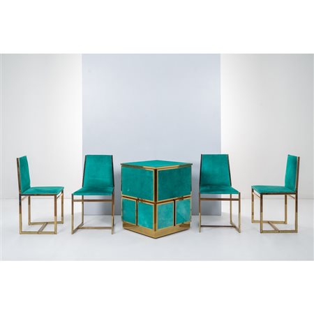 RENATO MENEGHETTI, Tavolo da gioco modello “Cubo” e 4 sedie