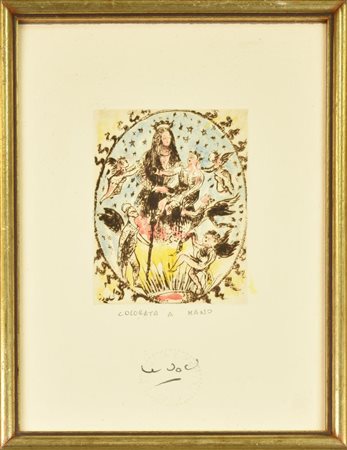 Le Voci Luigi INCISIONE SU CARTA COLORATA A MANO battuta 11,5x8,5 cm, su...