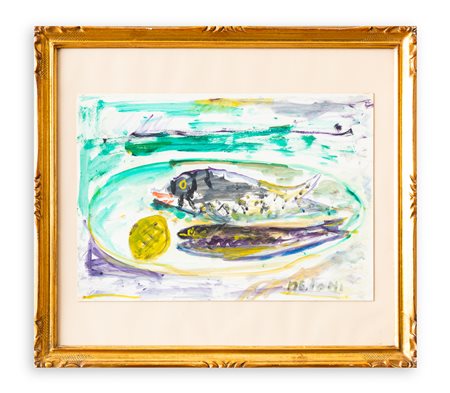 GINO MELONI (1905-1989) - Pesci e limone, 1958