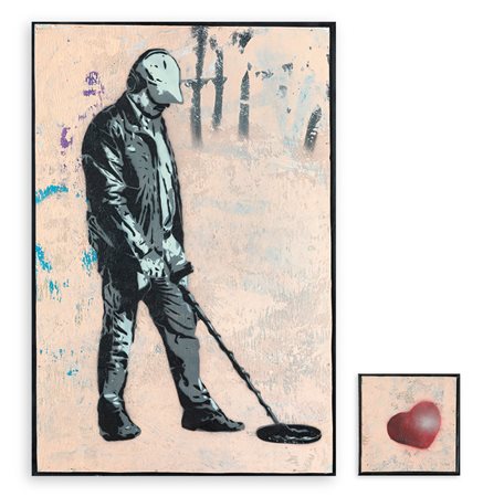 MART SIGNED (1988) - Uomo col metal detector + opera con cuore, 2021