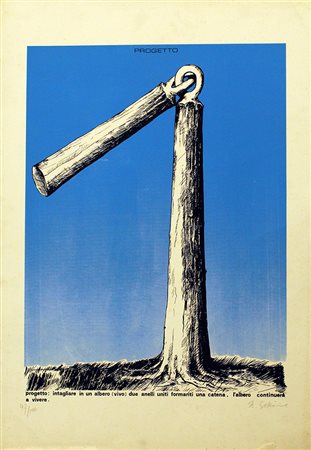 NOBO SEKINE, "Progetto: intagliare in un albero (vivo) due anelli uniti formariti una catena, l'albero continuerà a vivere", anni