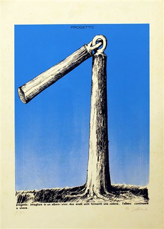 NOBO SEKINE, "Progetto: intagliare in un albero (vivo) due anelli uniti formariti una catena, l'albero continuerà a vivere", anni 80