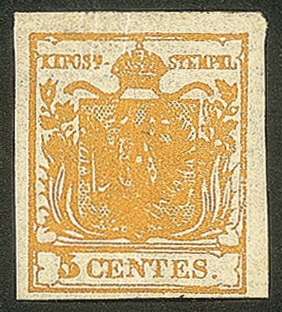 Antichi Stati Italiani - Lombardo Veneto - 1850 c.5 arancio carico (1i) nuovo con gomma originale