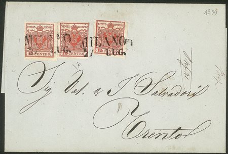 Antichi Stati Italiani - Lombardo Veneto - Lettera affrancata con tre 15 cent (3a)
