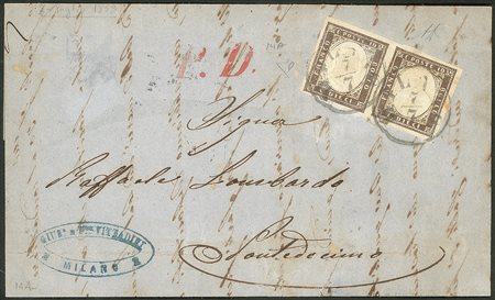 Antichi Stati Italiani - Lombardo Veneto - Sardegna coppia c.10 bruno  annullati a MILANO 7/7 del 1859
