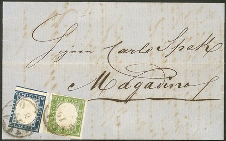 Antichi Stati Italiani - Lombardo Veneto - Lettera di primo porto per la Svizzera con Sardegna c.5 verde giallo + c.20 azzurro