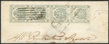 Antichi Stati Italiani - Modena - Frammento con 5 cent. gov. prov., striscia verticale di 4