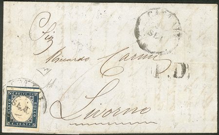 Antichi Stati Italiani - Modena - Lettera affrancata con 20 cent azzurro scuro (Sardegna - C3)