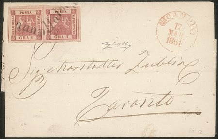 Antichi Stati Italiani - Napoli - Lettera affrancata con coppia gr.1 carminio vivo, seconda tavola, (4)