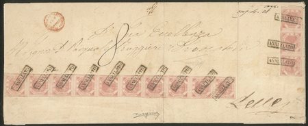 Antichi Stati Italiani - Napoli - Plico affrancato con striscia verticale di tre del 2 grana rosa chiaro (7b)