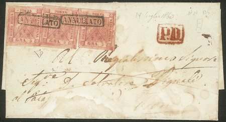 Antichi Stati Italiani - Napoli - Busta affrancata con tre esemplari del 5 grana seconda tavola (9)