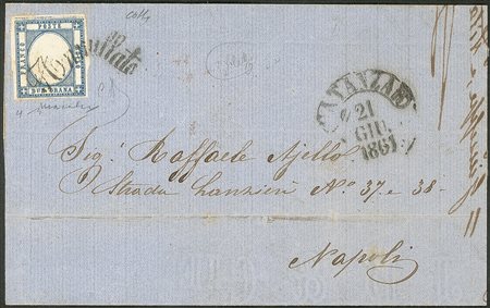 Antichi Stati Italiani - Napoli - Lettera affrancata con 2 grana azzurro chiaro