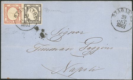 Antichi Stati Italiani - Napoli - Lettera con affrancatura bicolore composta da 1 grano nero + 5 grana rosa (19 + 21e cat.1800)