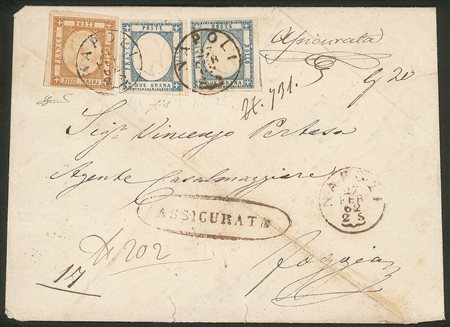 Antichi Stati Italiani - Napoli - Napoli cerchio piccolo + assicurata entrambi in rosso (p.ti 11 + 7)