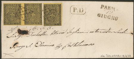 Antichi Stati Italiani - Parma - Lettera da Parma per Borgo San Donnino 12 giugno 1852 con 5 cent. (Sass. 1)