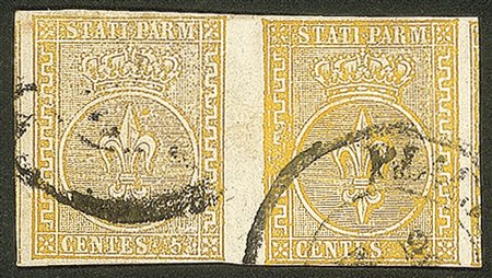 Antichi Stati Italiani - Parma - Coppia orizzontale c.5 giallo (6a)