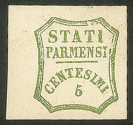 Antichi Stati Italiani - Parma - C.5 verde giallo, bordo di foglio a sinistra