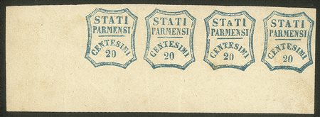Antichi Stati Italiani - Parma - Striscia di quattro c.20 azzurro
