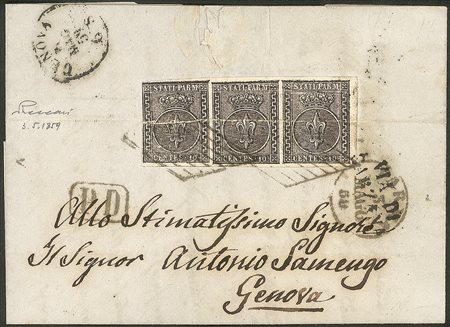 Antichi Stati Italiani - Parma - Lettera con striscia di tre c.10 bianco