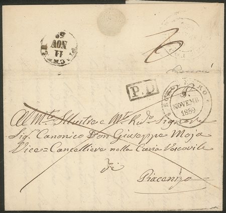 Antichi Stati Italiani - Parma - 1852/59 - Lotto di tre lettere da BORGOTARO in P.D. con tassa Sarda da 20 cent