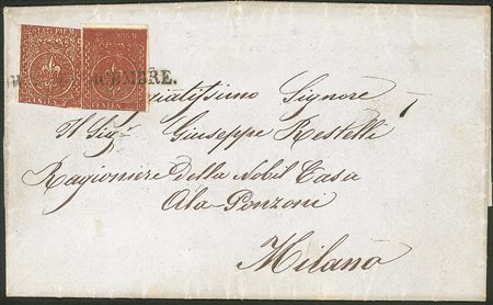Antichi Stati Italiani - Parma - Lettera con due esemplari del 25 cent bruno rosso (8)