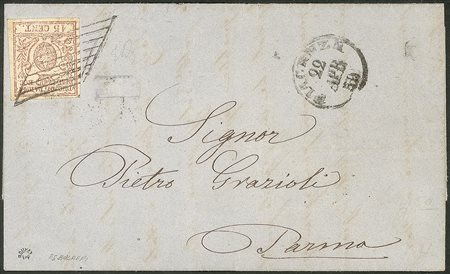 Antichi Stati Italiani - Parma - Lettera con c.15 vermiglio (9) da PIACENZA 22 APR.59