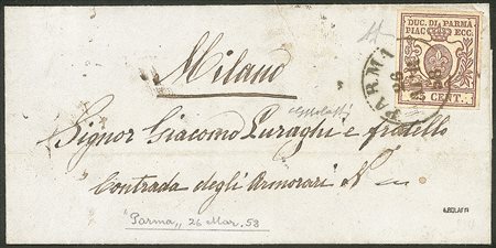 Antichi Stati Italiani - Parma - Lettera con c.25 bruno lilla da PARMA 26 APR.58